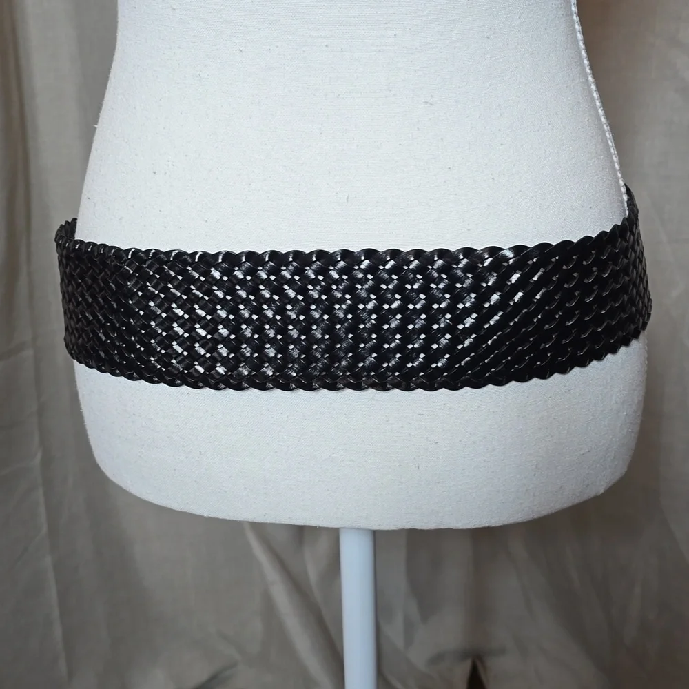 Talbots Black Braided Belt with Gold Buckles